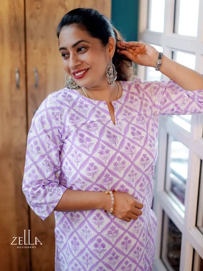 Cotton Kurthis  purple & white