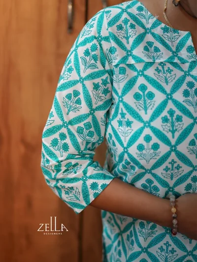 Cotton Kurthis  green & white 2