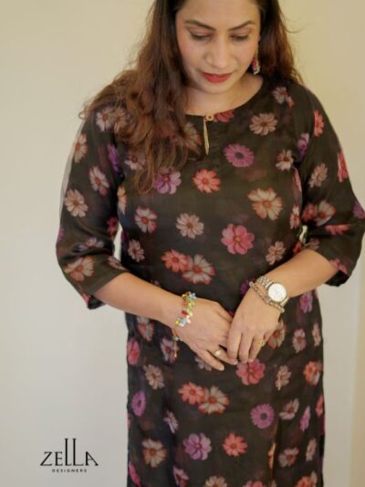 Black Silky Organza Kurthi