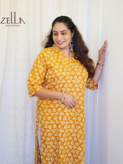 Yellow Cotton Long Kurthi