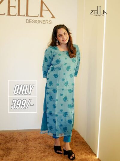 Sky Blue Silky Organza Kurthi